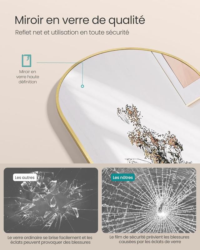 Miroir Intégral, 160 x 50 cm, Miroir Arqué sur Pied, à Poser au Sol, Cadre en Alliage d’Aluminium, Verre Trempé, pour Chambre, Salon, Dressing, Noir d'encre