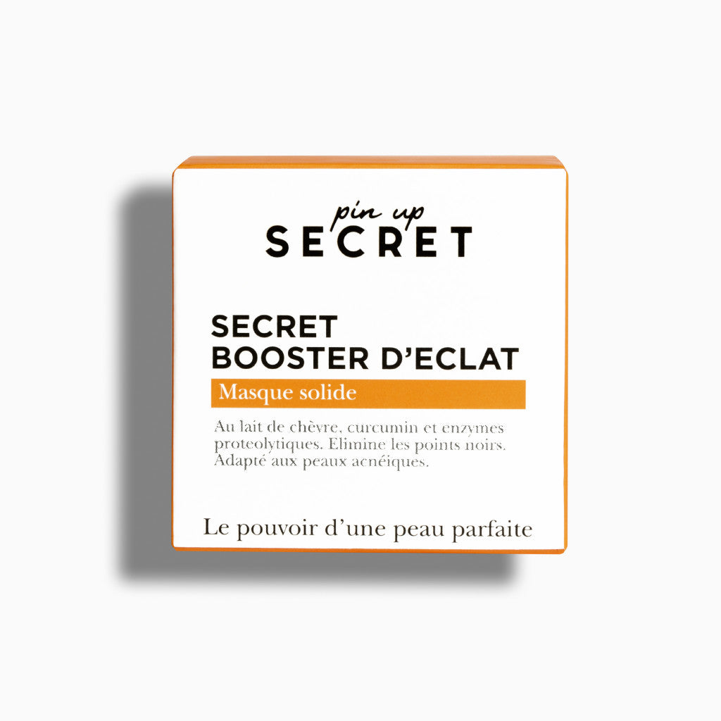 PIN UP SECRET - Secret Booster d'Éclat - Masque Visage Solide au Lait de Chèvre & Curcuma - Nettoyant & Anti-inflammatoire - Élimine les Points Noirs - Tous types de peaux - 30 gr