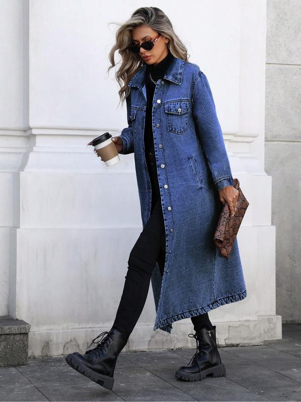 Veste en jean boutonnée pour femme – Élégante et décontractée, manches longues, idéale pour le printemps et l’automne. Parfaite pour un usage quotidien.