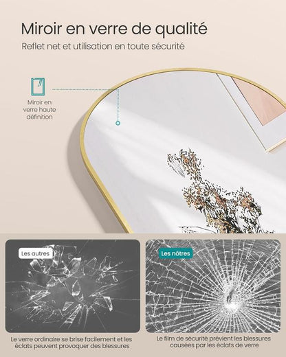 Miroir Intégral, 160 x 50 cm, Miroir Arqué sur Pied, à Poser au Sol, Cadre en Alliage d’Aluminium, Verre Trempé, pour Chambre, Salon, Dressing, Noir d'encre