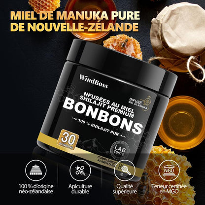 Windboss Gommes de Shilajit Bio – Saveur naturelle de grenade – Sucrées au miel de Manuka – Sans sucre de canne – Formule naturelle et pure – 30 unités