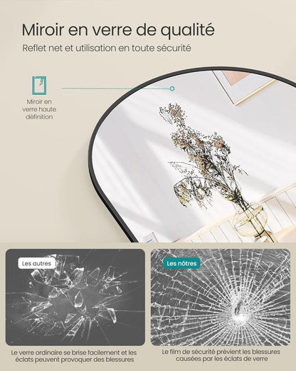 Miroir Intégral, 160 x 50 cm, Miroir Arqué sur Pied, à Poser au Sol, Cadre en Alliage d’Aluminium, Verre Trempé, pour Chambre, Salon, Dressing, Noir d'encre