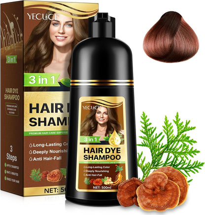 Shampoing pour teinture pour cheveux noirs, shampoing pour coloration naturelle instantanée 3 en 1 Black Hair Dye Shampoo, teinture pour cheveux longue durée, 100% couverture, 500 ml