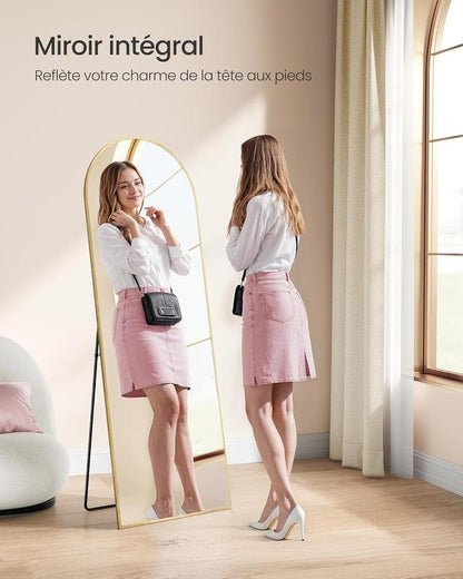 Miroir Intégral, 160 x 50 cm, Miroir Arqué sur Pied, à Poser au Sol, Cadre en Alliage d’Aluminium, Verre Trempé, pour Chambre, Salon, Dressing, Noir d'encre