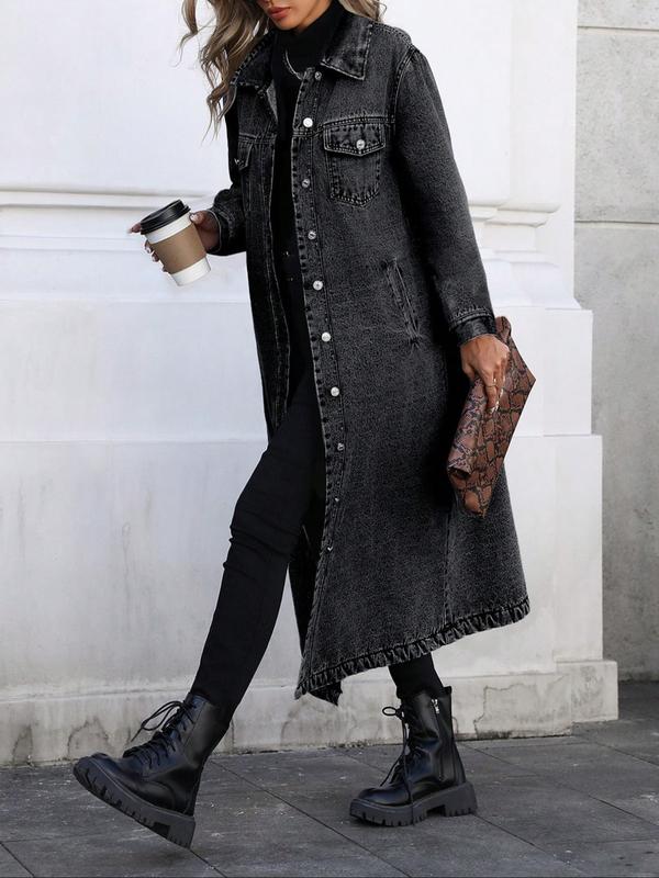 Veste en jean boutonnée pour femme – Élégante et décontractée, manches longues, idéale pour le printemps et l’automne. Parfaite pour un usage quotidien.