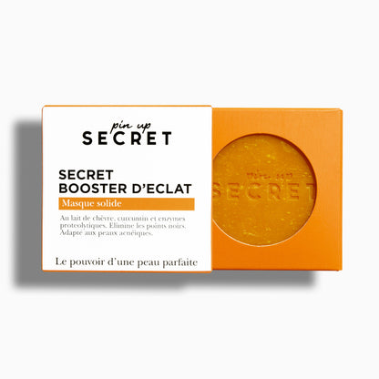 PIN UP SECRET - Secret Booster d'Éclat - Masque Visage Solide au Lait de Chèvre & Curcuma - Nettoyant & Anti-inflammatoire - Élimine les Points Noirs - Tous types de peaux - 30 gr